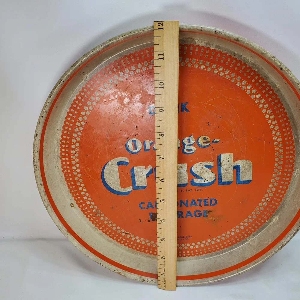 Orange Crush Vintage Metal Soda Serving Tray Orange 1947 Litho USA Advertising